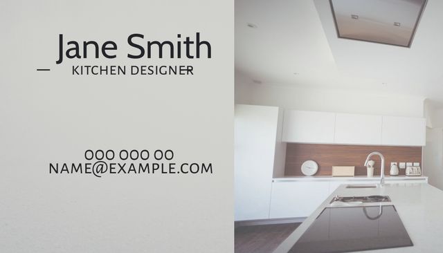 Modern Kitchen Designer Business Card with Contemporary Kitchen Background - Download Free Stock Templates Pikwizard.com