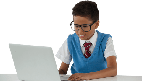 Smiling Schoolboy Using Laptop with Transparent Background - Download Free Stock Videos Pikwizard.com