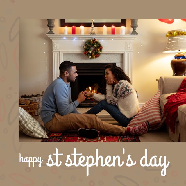 Cozy St Stephen's Day Celebration by Fireplace - Download Free Stock Templates Pikwizard.com