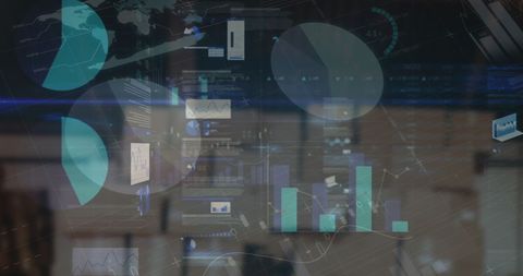 Financial Graphs and Global Data Overlay on Warehouse - Download Free Stock Images Pikwizard.com