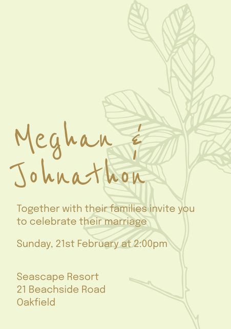 This botanical-themed wedding invitation features elegant handwritten fonts and a plant motif, making it perfect for garden events or formal notices. Use this stylish invitation to set the tone for a sophisticated and nature-inspired celebration. Ideal for wedding planners, brides, grooms, and anyone looking to create an inviting and unique announcement for their special day.