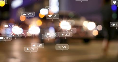 Blurred Urban Scene with Social Media Interface Overlay