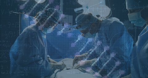Surgeons Performing Operation with DNA Overlay Symbolizing Biomedical Science