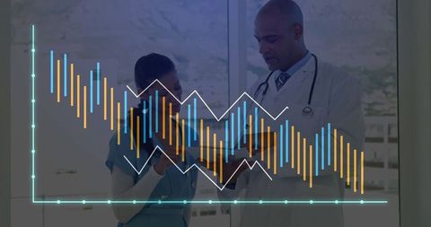 Doctors Analyzing Medical Data on Tablet with Overlayed Graphs