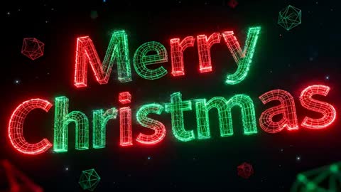 Pulsing Merry Christmas 3D Wireframe Typography Glowing in Starfield with Rotating Polyhedra