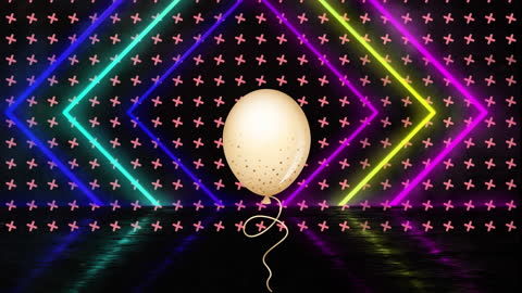 Neon Geometric Background with Glowing Balloon