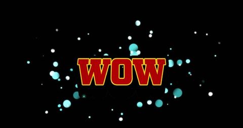 Bold WOW Text with Glowing Orbs on Black Background