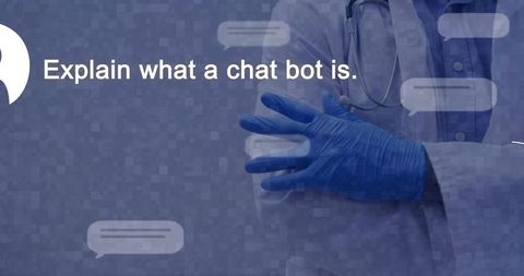 Mature african american clinician wearing blue gloves and stethoscope with chat bubbles