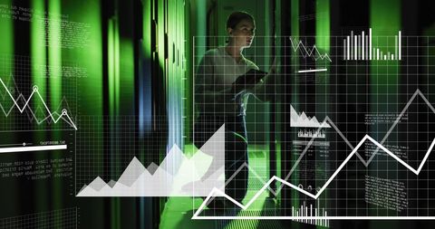 Female Engineer Analyzing Data Trends in Server Room - Download Free Stock Images Pikwizard.com