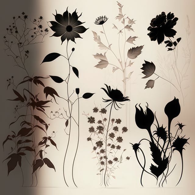 Close up of black flower silhouettes on white background, created using generative ai technology - Download Free Stock Photos Pikwizard.com
