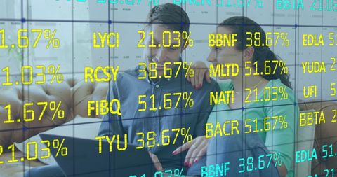 Couple Using Laptop Amid Financial Data Overlay - Download Free Stock Images Pikwizard.com
