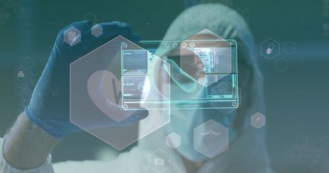 High-Tech Medical Interface with Doctor Analyzing Data