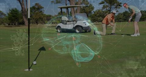 Futuristic Golf Scene with Holographic Integration