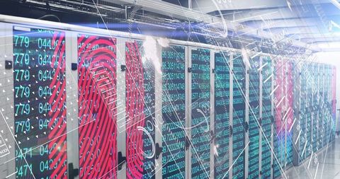 Digital Data Center with Cybersecurity Elements and LED Overlays
