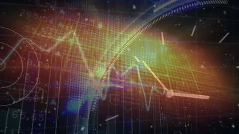 Digital Data Visualization with Globe and Abstract Clock Concept