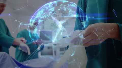 Futuristic Surgical Team with Digital Connections