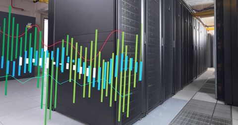 Server Room with Multicolored Digital Graphs Presenting Data Analysis and Network Security - Download Free Stock Images Pikwizard.com