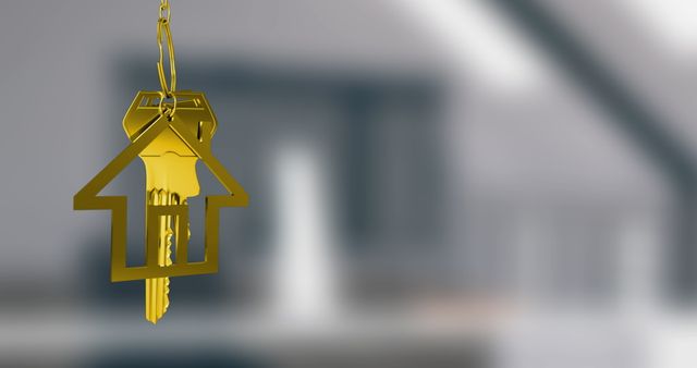 Golden Key with House Shaped Keychain on Blurred Background - Download Free Stock Images Pikwizard.com