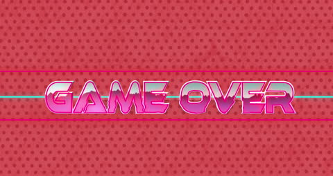 Retro Video Game Over Screen on Red Dotted Background