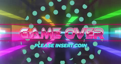 Retro Neon Game Over Screen with Digital Patterns