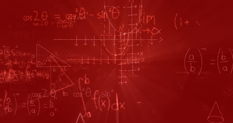 Flow of Mathematical Formulas on Red Background Concept Animation