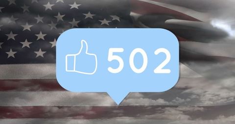Digital Like Icon Overlaying American Flag and Clouds