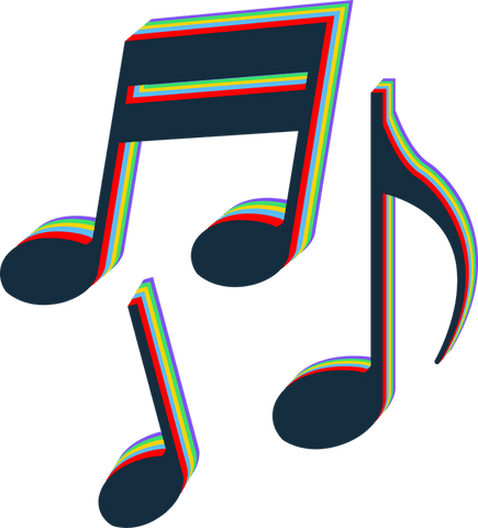Stylized musical notes with rainbow outlines on transparent background