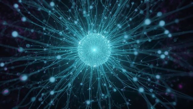 Glowing neural sphere emitting radiant filaments for futuristic network concepts