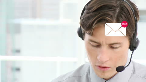 Focused Customer Service Agent Managing High Notification Emails