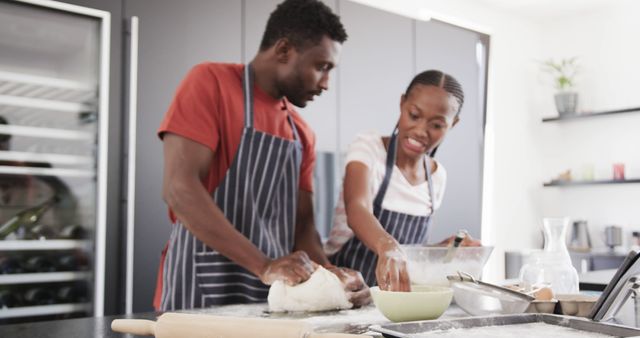 Happy Couple Baking Bread Together in Modern Kitchen - Download Free Stock Images Pikwizard.com