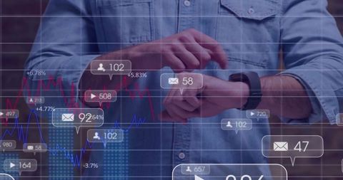 Tapping smartwatch with ai analytics overlays, live notifications, wearable data interface