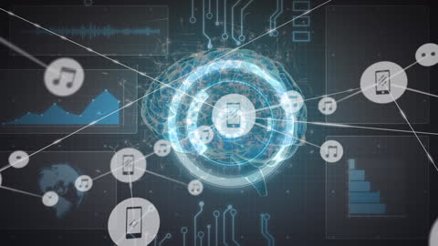 Futuristic Digital Brain Analyzing Data Networks