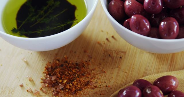 Fresh Olives, Olive Oil, and Spices on Cutting Board - Download Free Stock Images Pikwizard.com