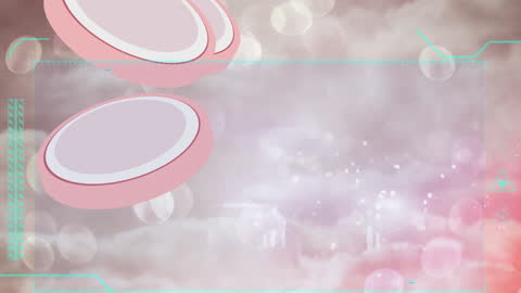 Futuristic Data Interface with Pink Discs and Cloudy Background