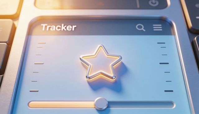 Glowing metallic star on slider control for tracker ui, progress rating dashboard