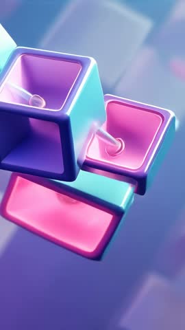 Rotating Neon Cubes With Droplet Detachment Vertical 3D Abstract Loop