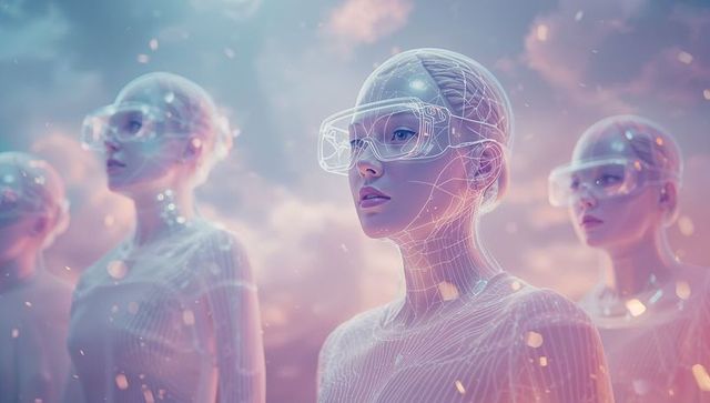 Cybernetic Android with AR Goggles Exploring Virtual Skies