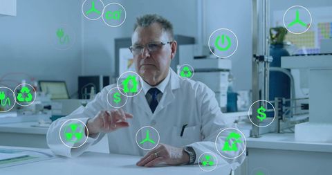 Senior Scientist Examining Sustainable Energy Holograms in Laboratory