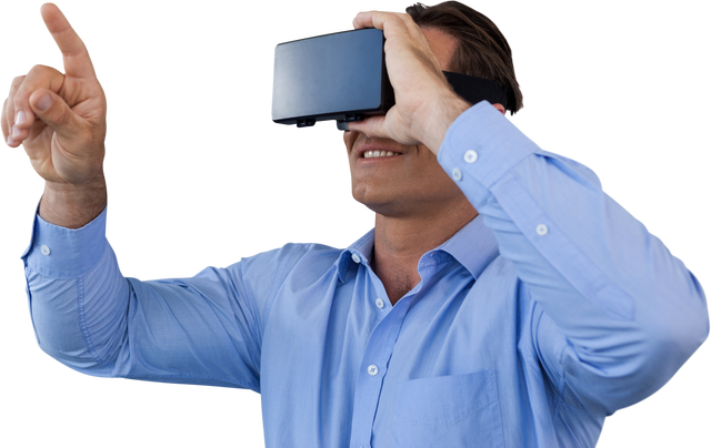 Transparent Casually Dressed Businessman Using VR Headset and Pointing - Download Free Stock Videos Pikwizard.com