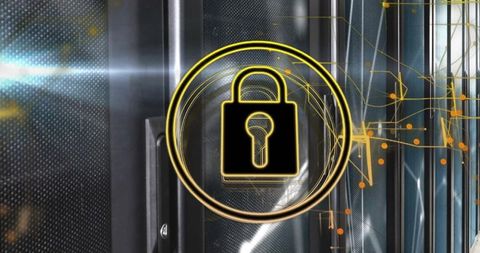 Cybersecurity Digital Lock Overlay on Server Room Background - Download Free Stock Images Pikwizard.com