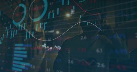 Commuter Using Smartwatch Smartphone Viewing Financial Data Charts