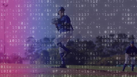 Baseball Players in Action with Digital Data Overlay