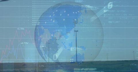 Digital Globe with Renewable Energy and Data Insights Overlay