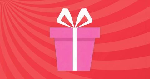 Pink gift box illustration with red striped background