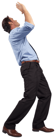 Transparent businessman reaching upward action pose
