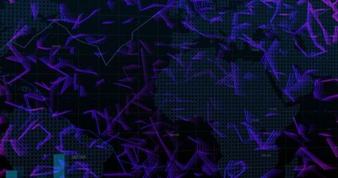 Dotted Africa map pulsing with purple magenta data trails on neon cyber grid dashboard