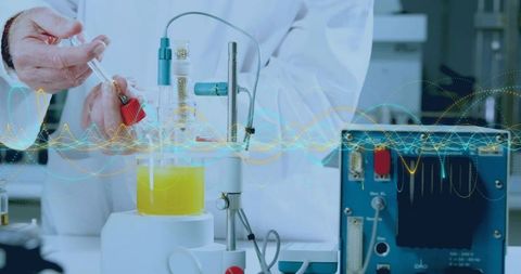 Scientist Pipetting in Laboratory with Research Equipment