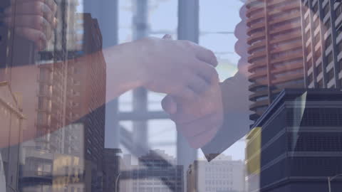 Animated Handshake Over Cityscape Creative Concept