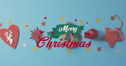 Festive Christmas Decoration Assortment on Blue Background