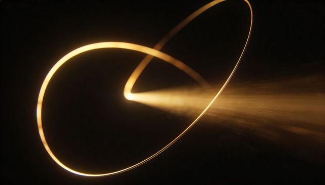 Glowing Golden Light Loop Tracing Circular Arc with Radiant Beam and Particle Trail
